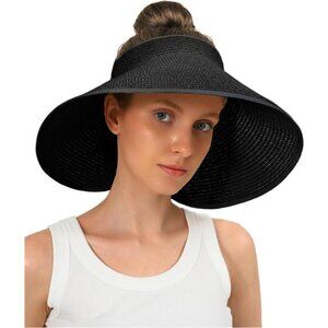 Womens Beach Straw Sun Hats Black